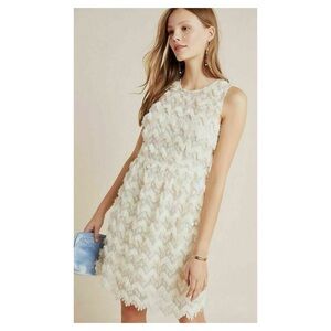 NWOT Anthropologie By Blue Tassel Priscilla Beaded Mini Dress In Ivory  Size 6